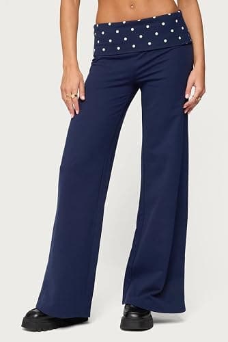 Pivanzore Fold Over Yoga Pants for Women Low Rise Wide Leg Leggings Sweatpants Y2k Cozy Stretchy Foldover Lounge Pants thumbnail 5