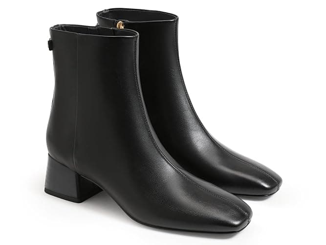 Coutgo Womens Ankle Boots Chunky Low Heel Square Toe Booties Side Zipper Winter Dress Shoes - Image 1