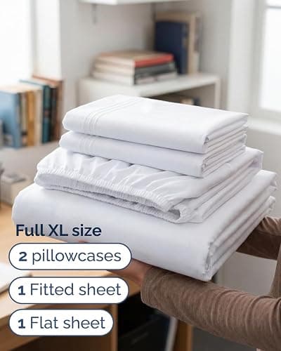Full XL Bed Sheet - 4 Piece Full XL Bed Sheets Set - Ultra-Soft, Comfy, Breathable & Cooling - Hotel Luxury Bedding for Women & Men with Deep Pockets - Wrinkle Free & Fade Resistant - Oeko-Tex - White thumbnail 3