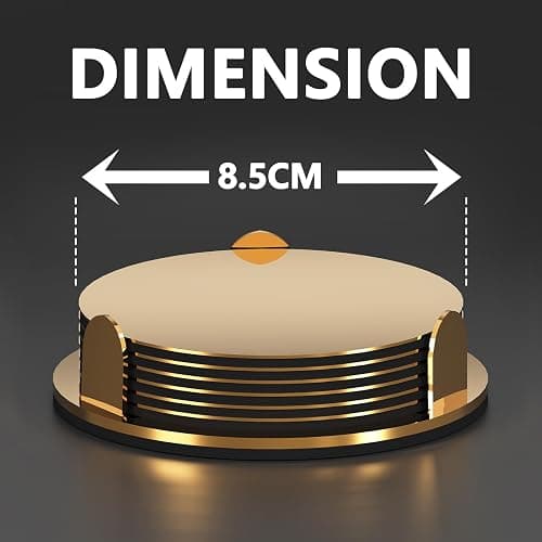 Anterrific Gold Stainless Steel Coasters with Holder, Modern Mirror Drink Coaster Set of 6, Unique Round Cup Coasters with Non-Slip EVA Base, Housewarming Décor for Coffee Bar and Dining Table thumbnail 6