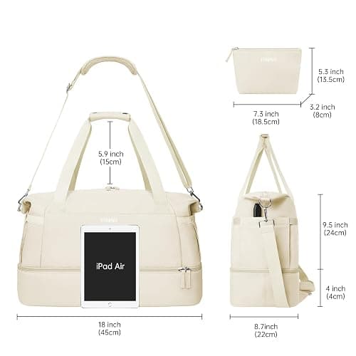 ETRONIK Gym Bag for Women, Personal Item Travel Bag with Shoes Compartment, Weekender Overnight Duffel Bag with Wet Pocket & USB Charging Port, Carry On Bag for Women, Travel, Gym, Weekend (Beige) thumbnail 6