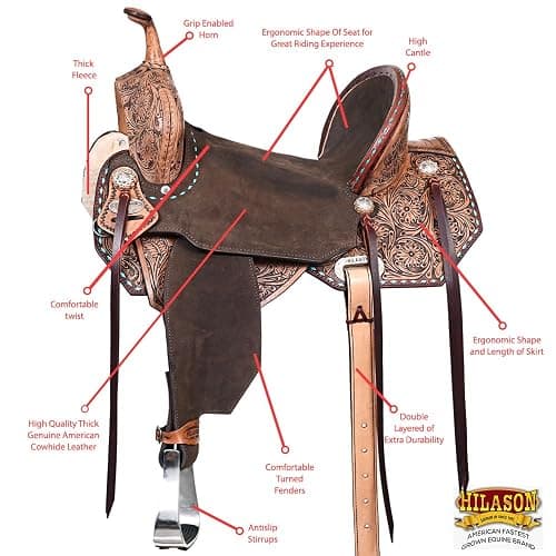 HILASON Flex Tree Western Horse Saddle in American Leather Barrel Trail | for Horses thumbnail 4