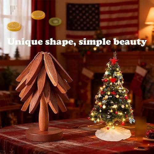 4 Wooden Trivets for Hot Dishes,Christmas Tree Trivet Table Mat Set,Wooden Treevet Tree Coasters for Hot Pots and Pans Christmas Decorations Gift for Women thumbnail 3