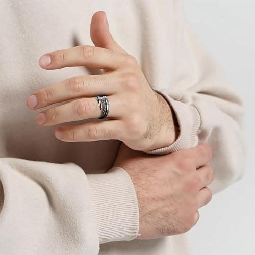 RIOSO 12Pcs Vintage Rings for Men Cool Adjustable Angel Wings Ring Goth Punk Open Ring Set thumbnail 5