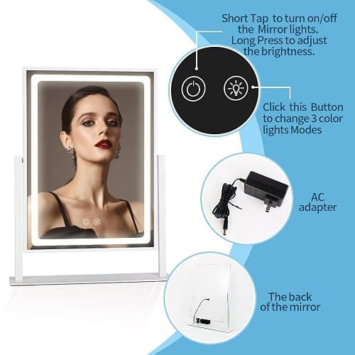 BRIGHTINWD Lighted Makeup Mirror, Hollywood Vanity Mirror with Lights, Touch Control 3 Color Lighting Modes for Bedroom, Detachable 10X Magnification Mirror, 360°Rotation (16 in, White) thumbnail 5