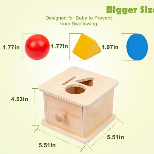 Adena Montessori Coin Box,3 in 1 Object Permanence Box Toys for 1 Year Old Baby Coins,Wooden Montessori Ball Drop Toys Developmental Toys for 6-12 Month Infant Toys,Triangle Ball Round Shapes thumbnail 2