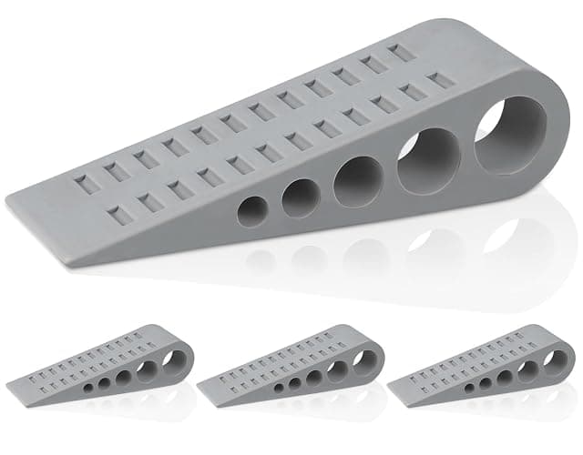 4 Pack Door Stops for Bottom of Door, Rubber Door Stopper Wedge with Holder, Door Holder to Keep Door Open, Wall Protector for Home & Office & School, Grey - Image 1