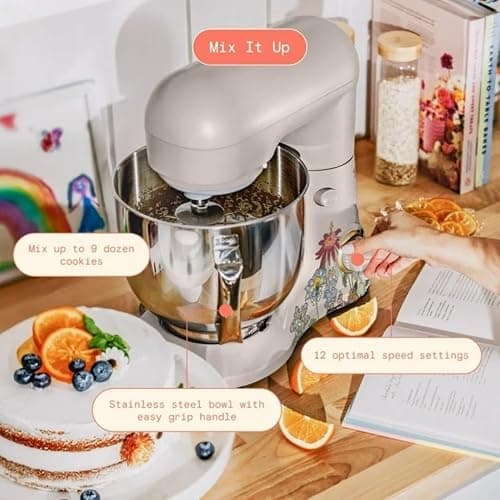 Wonderful Kitchen Stand Mixer 5.3 Qt Bowl, 12 Speeds Tilt-Head, Dough Hook Flat Beater Whisk for Baking Tasks Metal Build for Baking (Wildflower Porcini Taupe) thumbnail 4