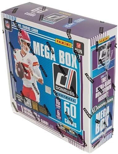NEW 2025DONRUSS Football Card MEGA Box, 60 Cards - 1 Autograph or Memorabilia Card Per Box! (Red Wave Parallels) thumbnail 2