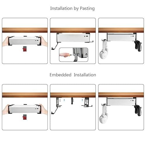 Chanvoo Aluminum Under Desk Mount Compatible with Xbox Series S, Xbox One S/X, Xbox 360, Securing Under Desk Bracket with Detachable Controller & Headphone Holder Kit No Drill (Black) thumbnail 6
