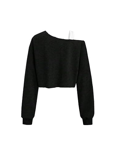 Ecolala Girls Off The Shoulder Sweatshirt Asymmetrical Long Sleeve Cute Crop Tops thumbnail 2