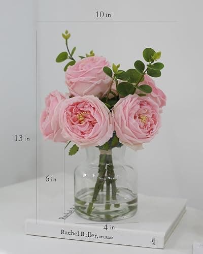 CHASMILE Artificial Flowers with Pink Roses in Vase, Lifelike Fake Flowers in Vase, Faux Flower Arrangements for Dining Table Centerpiece Decor, Table Centerpieces for Dining Room thumbnail 2