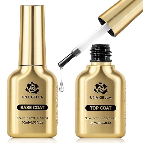 UNA GELLA No Wipe 2PCS Gel Top Coat Base Coat Set, Highly Glossy Top Coat Gel Nail Polish Strengthen and Acid-Free Clear Nail Base Soak Off, Key to Manicure for Her (U V Cure Need) - Image 1