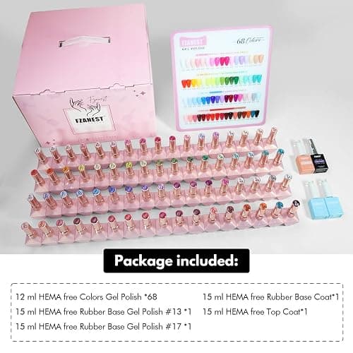 FZANEST 72pcs Gel Nail Polish Set, Hema-free Tpo-free 68 Bright Summer Candy Colors With Top Base Coat Builder Gel Soak Off Nail Salon Kit thumbnail 2