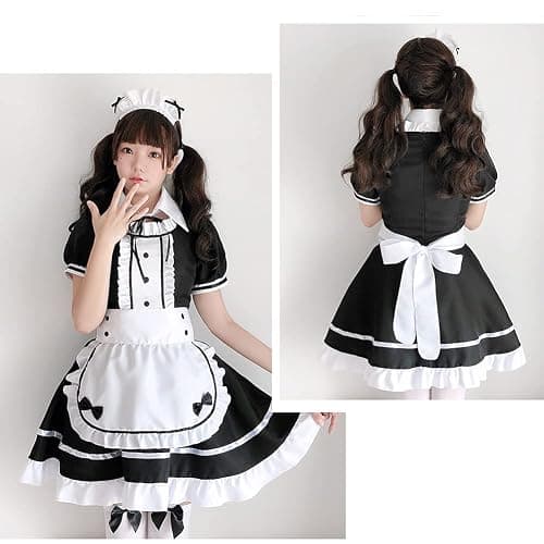 Harsever Maid Dress Cosplay Set Anime Costume French Maid Outfit Fake Collar French Maid Apron Adult Dress Fancy Costume Cosplay Dress Up Outfit Kit thumbnail 3