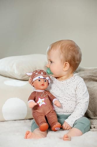BABY born for babies Sleepy Deer, Soft 30cm Fabric Doll with Deer-design hat and Integrated Rattle for Newborn Babies, 836552 Zapf Creation, Braun Or Grau thumbnail 2