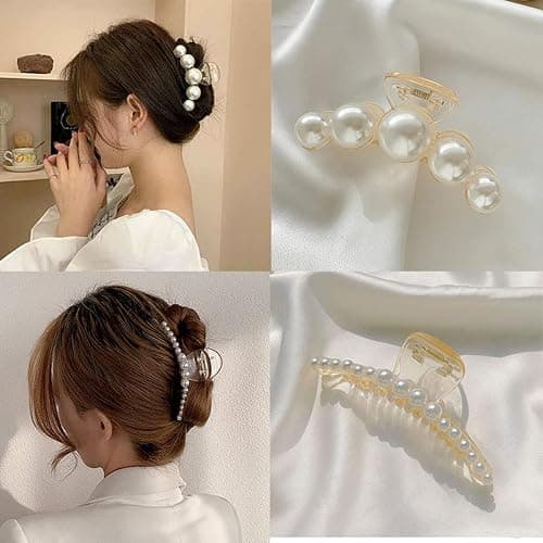 Mehayi 4 PCS Large Pearl Hair Claw Clips for Women Girls, Hair Barrette Clamps for Thick Thin Hair, Fashion Hair Accessories Headwear Styling Tools for Party Wedding thumbnail 8