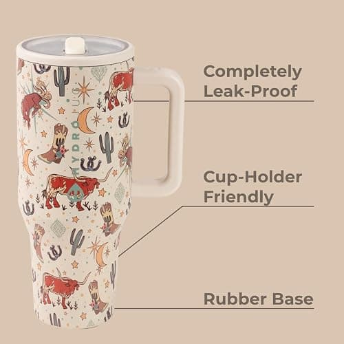 HydroJug Traveler - 32 oz Water Bottle with Handle & Flip Straw - Fits in Cup Holder, Leak Resistant Tumbler-Reusable Insulated Stainless Steel & Rubber Base - Gifts for Women & Men, Rodeo - 32oz - Rodeo thumbnail 2