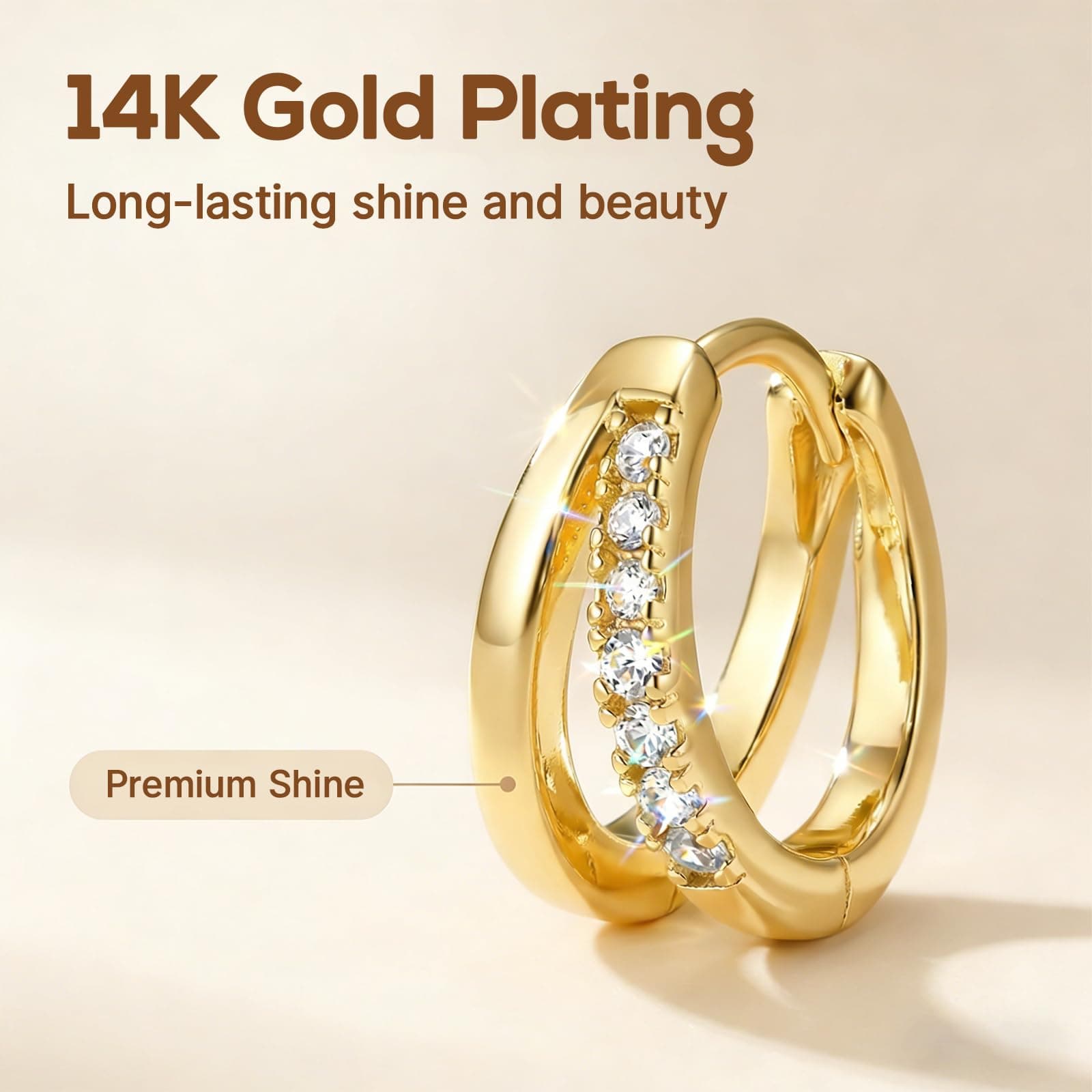 Fashionable Gold Hoop Earrings for Women Cubic Zirconia Hypoallergenic Dainty Lightweight Gold Silver Double Hoop Earrings thumbnail 2