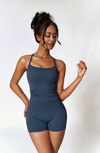QBGJTD Two Piece Workout Sets For Women Tank Top Matching High Waist Booty Lifting Shorts Gym Yoga Active Wear Outfits thumbnail 2