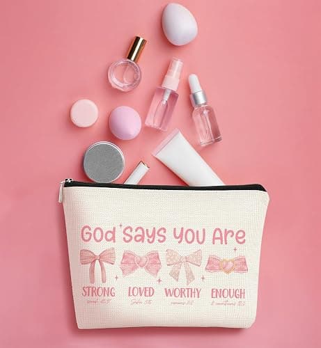 BARPERY God Says You are Preppy Stuff Pink Coquette Bow Makeup Bag, Coquette Accessories,Christian Gifts for Women, Cute Bag, Trendy Makeup Bag, Preppy Christmas Stuff,Cute Makeup Pouch thumbnail 3