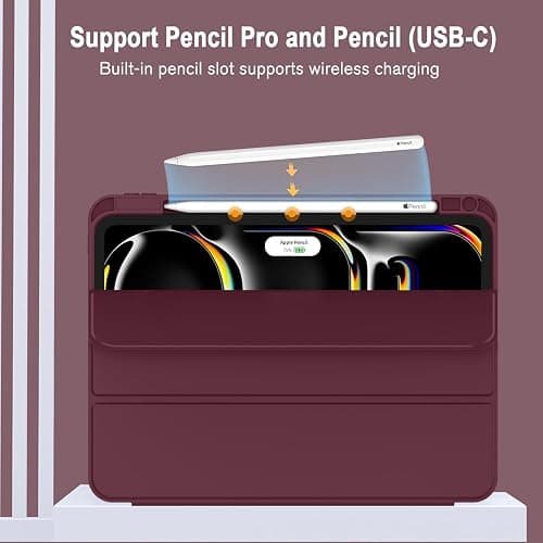 ZryXal iPad Pro 11 Inch Case (M5) 2025/ (M4) 2024 (Model: A2836/A2837/A3006), Trifold Stand Smart Cover with Pencil Holder and Soft TPU Back, Auto Wake/Sleep (Wine) thumbnail 2