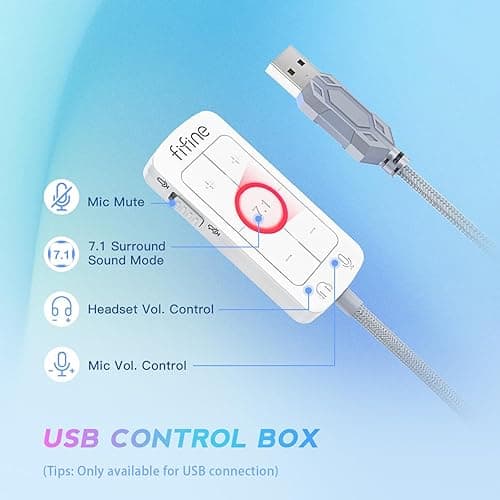 FIFINE USB PC Gaming Headset with 3.5mm Audio Jack, Detachable Microphone, 7.1 Surround Sound, Volume Control, Streaming Over-Ear Wired Headphones for Computer, PS5, Controller, Xbox-H9 White thumbnail 7