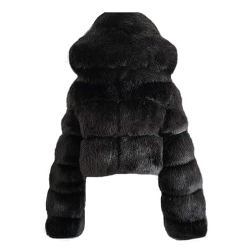 YRAETENM Womens Faux Fur Coat Trendy Zip Up Cropped Bubble Coats Long Sleeve Fleece Warm Short Winter Coats With Fuzzy Hoode - Image 1
