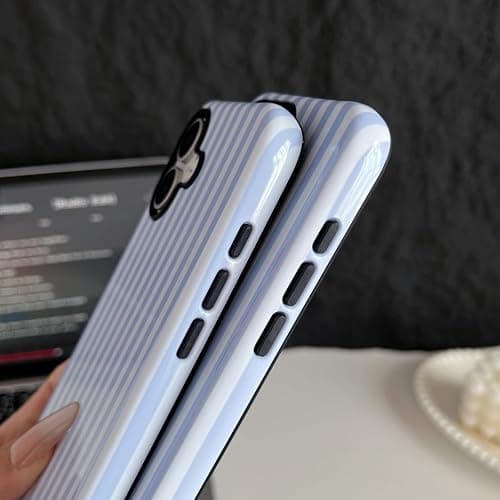 Longlayss Compatible with iPhone 17 Case Cute Striped Phone Case Light Blue | Cute Aesthetic Stripes Phone Cover for Women Girl Shockproof Slim TPU and Hard PC Protective Cover (Light Blue) thumbnail 5