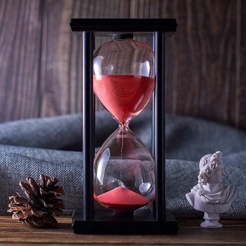 Hourglass Timer with Red Sand, 60 Minute Wooden Frame Sand Timer, Creative Handcraft Decoration thumbnail 3