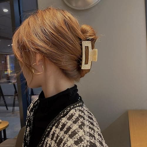 3 inch Hair Claw Clips Cutout Tortoise Shell Celluloid Hair Jaw Clips French Design Rectangle Hair Clamp for Women Ladies Mother (2 Pack) thumbnail 6