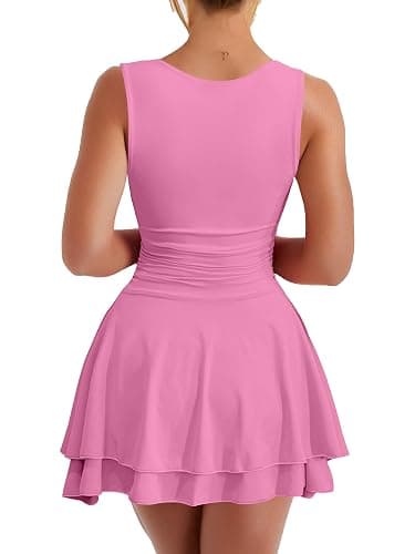 Kaximil Women's Square Neck Ruffle Hem Mini Dress Ruched Waist Short Party Dresses thumbnail 2