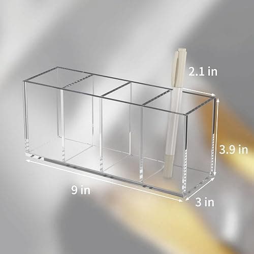 NIUBEE Acrylic Pen Holder 4 Compartments, Clear Pencil Organizer Cup for Countertop Desk Accessory Storage - 4 Cube - Clear thumbnail 2