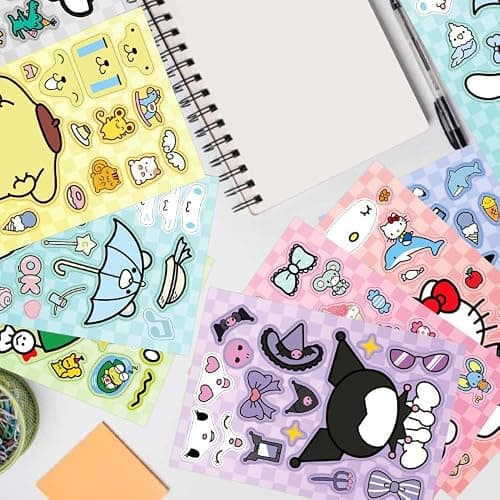 Cute Anime Stickers, 24Sheets Make Your Own Cartoon Anime Stickers, Make a Face Sticker, Classic Anime Themed Decals, Art Craft Party Supplies thumbnail 6
