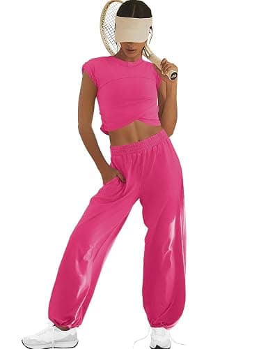 LAMISSCHE Womens Loungewear Set 2 Piece Outfits Sets Cropped Tops and Wide Leg Pants with Pockets Tracksuit - Image 1