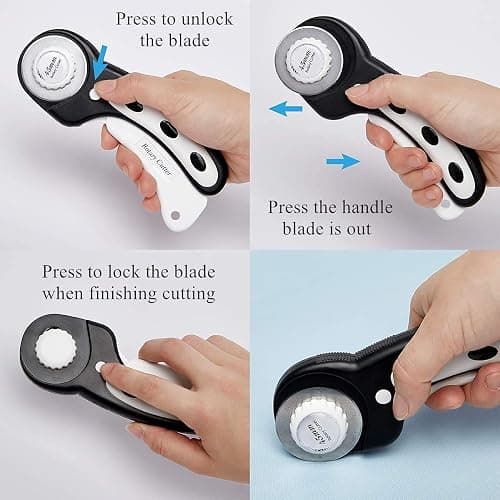 45mm Rotary Cutter with 7pcs Replacement Blades, Ergonomic Handle Rolling Cutter with Safety Lock for Fabric, Leather, paper, Crafting, sewing, Quilting, Perfect for Left & Right Hand(Black) thumbnail 5