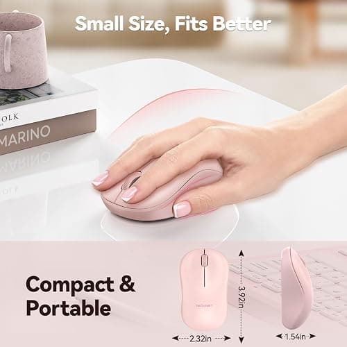 TECKNET Wireless Mouse for Laptop, 2.4G Silent Mouse Quiet Click, Small Portable Computer Mouse, 5 DPI Levels, Cordless Mice for PC, Chromebook, Mac - Pink thumbnail 3