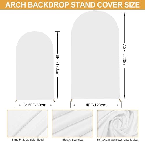 SuuWoee Wedding Arch Backdrop Stand Set of 2 With White Cover (7.2FT+6FT) | Metal Arch Balloon Stand,Gold Arched For Birthday,Party,Baby Shower,Anniversary,Event Decor,Easy To Assemble,Sturdy,Durable thumbnail 4