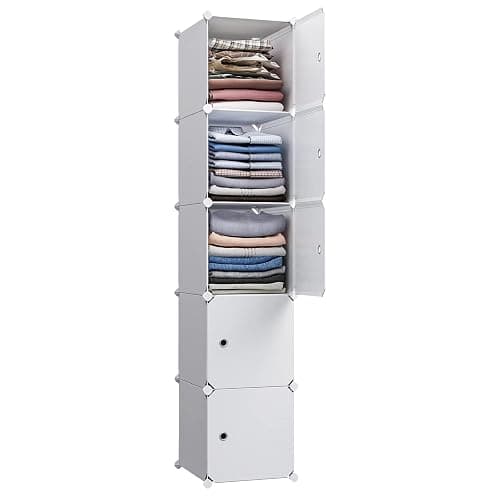 MAGINELS 5 Cube Storage Cabinet, Narrow Clothes Storage with Doors,Tall Plastic Standing Organizer Shelves for Small Spaces,Use to Closet,Bedroom,Livingroom,White(11.8x11.8inch) - Image 1