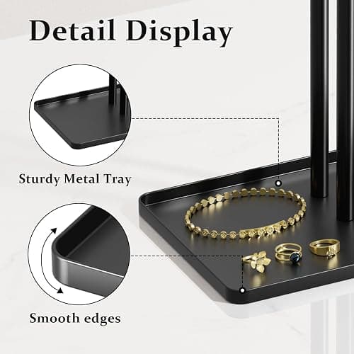 Jewelry Stand Organizer, 14.5" Tall Sturdy Metal, 3-Tier Jewelry Holder for Necklace, Earring, Bracelet, Ring, Hanger for Display and Storage, Aesthetic Room Decor, Black thumbnail 6
