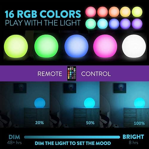 Mr.Go 6-inch RGB Color-Changing LED Globe Orb Light w/Remote, Mood Lamp Kids Night Light, 16 Dimmable Colors & 4 Modes, Battery & AC Adapter Power, Home Bedroom Patio Pool Decorative Lighting thumbnail 9