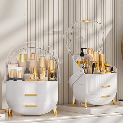 NestOrganix Makeup Organizer Skincare Organizers - Cosmetic Display Cases with Transparent Cover, SkinCare Organizers for Bathroom Countertop, Bedroom Vanity Desk, Lipstick Organizer, White thumbnail 2