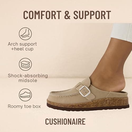 CUSHIONAIRE Women's Hobby Genuine Leather Cork Footbed Clog with +Comfort thumbnail 6