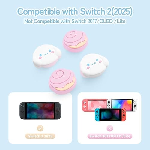 Kuitmor Thumb Grip Caps Compatible with Nintendo Switch 2, Silicone Joystick Grip Caps for Switch 2025, 4pcs, Cute Dog Style, Pink & White thumbnail 2