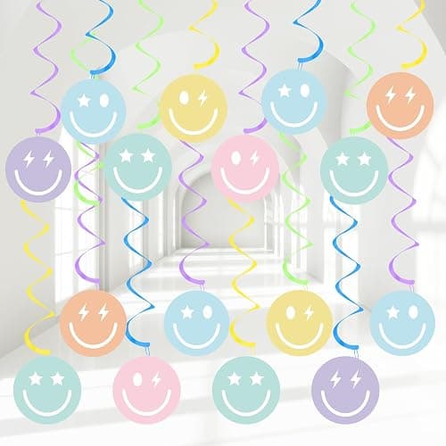 60Pcs Smile Face Birthday Decorations Preppy Party Decorations Smile Face Preppy Party Hanging Swirls Streamers Y2k Hot Pink Supplies for Birthday Party Favors - Image 1