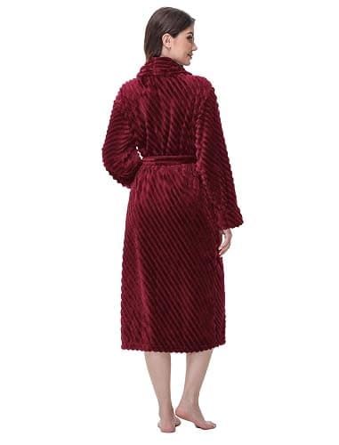 Yurhap Premium Robes for Women - Super Soft Cozy Fleece Womens Robe Plush Long Bathrobe - Wine Red - Small-Medium thumbnail 2