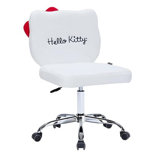 Impressions Vanity Hello Kitty Teddy Swivel Vanity Chair for Makeup Desk, Armless Rolling Chair with Wheels, Adjustable Height, 360 Degree Swing, Comfy Foam Padded Seat and Backrest (Teddy White) thumbnail 9