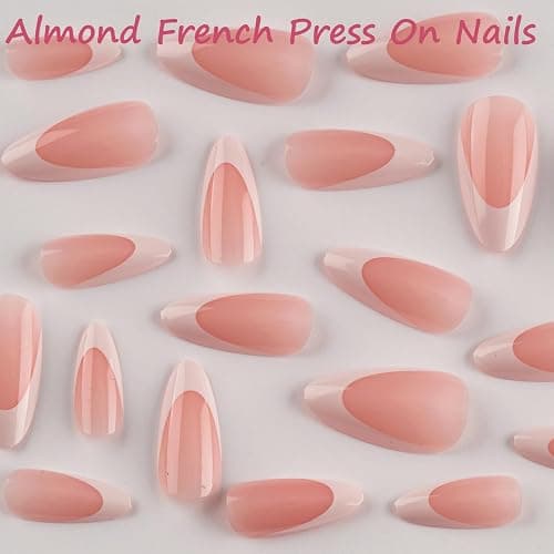 240 Stück French Press On Nails Medium Almond - Französisch Falsche Nägel Zum Aufkleben - Künstliche Nägel Kurz Quadrat Nail Art Manicure Fake Nails für Damen und Frauen (Deep Arc Almond) thumbnail 2