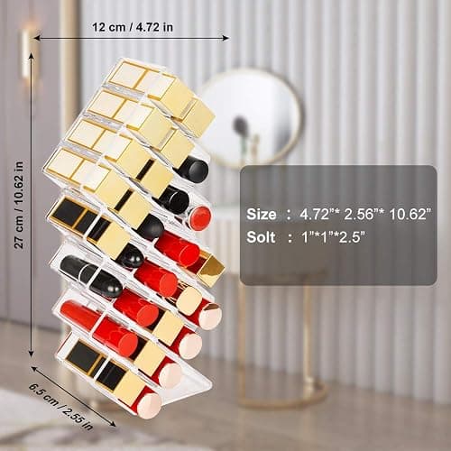 JessLab Lipstick Organizers, Acrylic Holder Lip Gloss Tower Clear Cosmetic Fish Sticks Lip Makeup Storage for Bathroom Vanity Countertop, 28 Slots thumbnail 3