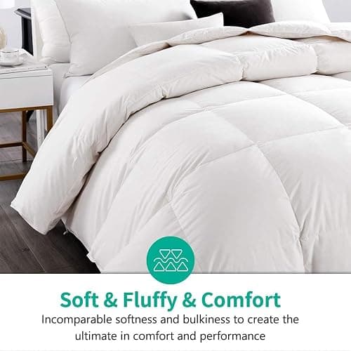 APSMILE Lightweight Down Feather Fibers Comforter Full/Queen Size, Fluffy Duvet Insert for Warm Weather/Hot Sleepers -Ultra Soft 100% Organic Cotton Cover, High FP Summer Duvet (White, 90x90) thumbnail 3